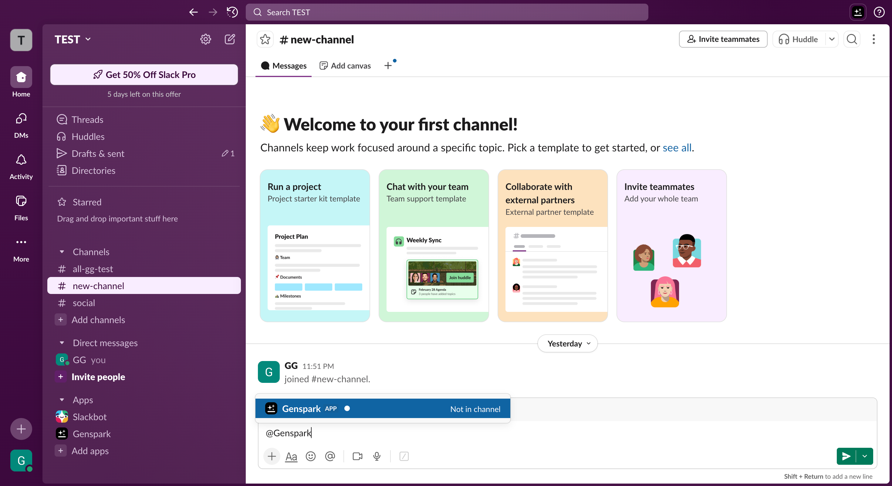 Mention Genspark in channels